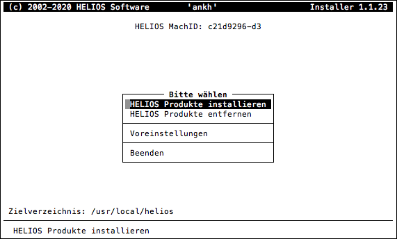 HELIOS Installer – Hauptmenü