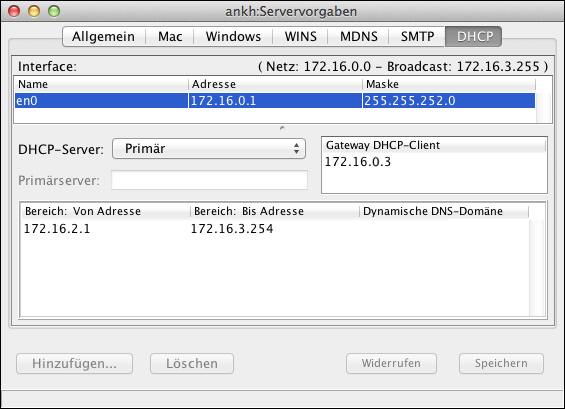 DHCP-Bereich ohne dynamische DNS-Aktualisierung