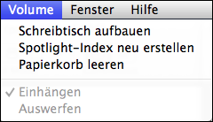 Menüpunkt <code>Volume</code>