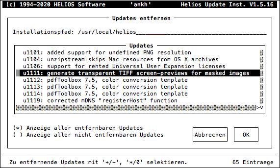 HELIOS Update Installer – Updates entfernen
