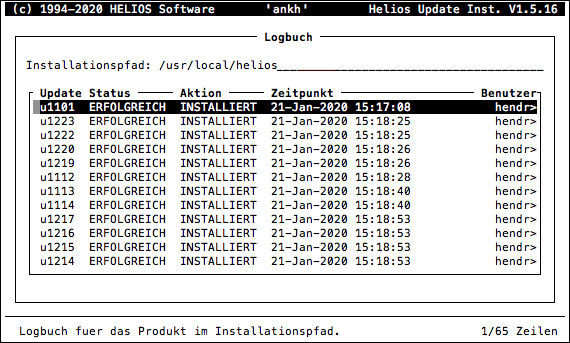 HELIOS Update Installer – Logbuch