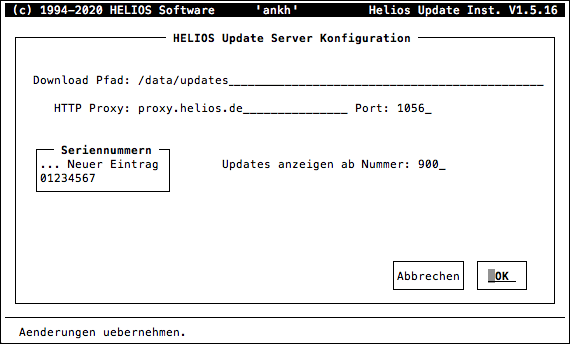 HELIOS Update Installer – Konfiguration des HELIOS Update Servers