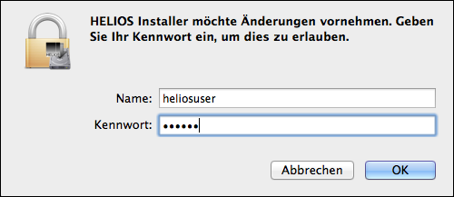 HELIOS Installer (OS X) – Autorisierung