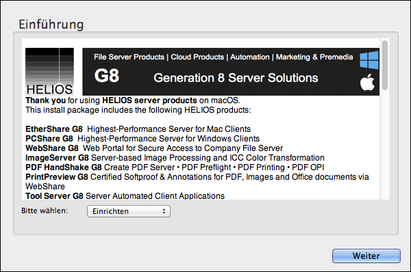 HELIOS Installer (OS X) – Einführung