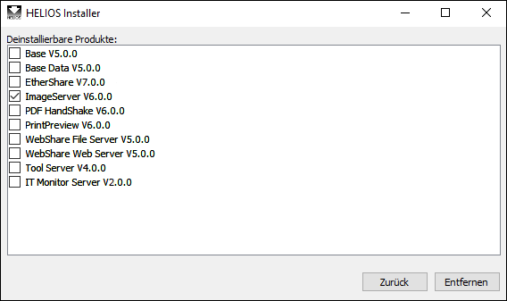 HELIOS Installer – Deinstallierbare Produkte