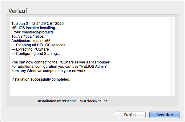 HELIOS Installer (OS X) – Verlauf