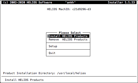 HELIOS Installer – Main menu