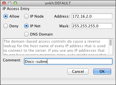 Setting up an entry for a network