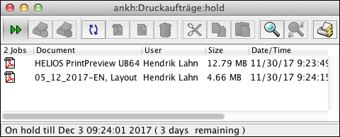 List of jobs for printer queue “hold” on host “ankh”