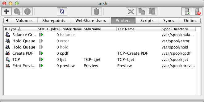 HELIOS Admin <code>Printers</code> list