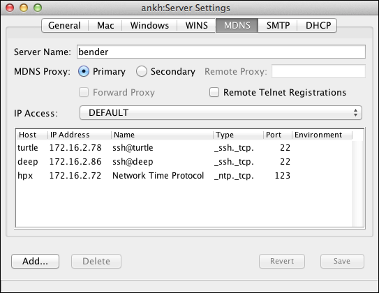 <code>MDNS</code> tab in the “Server Settings” dialog