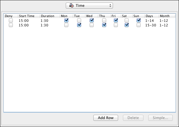 <code>Time</code> printer connection (advanced settings)