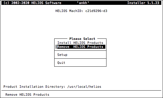 HELIOS Installer – Main menu