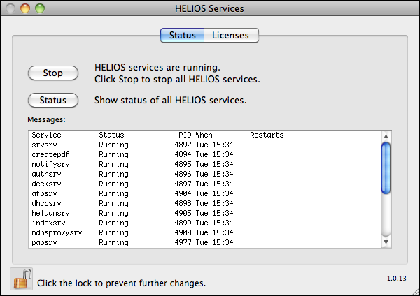 “HELIOS Services” – View process status