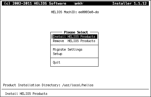 The HELIOS Installer main menu