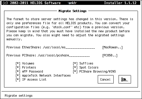 “Migrate Settings” dialog