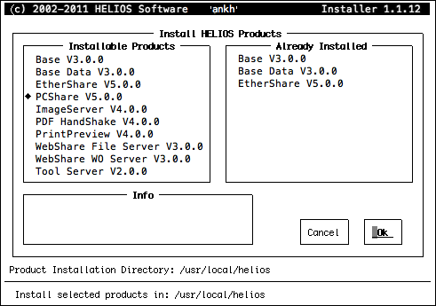 “Install HELIOS Products” dialog