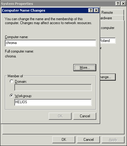 Windows: <code>Computer name</code> in “System Properties”