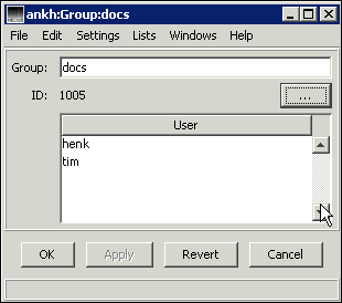 Group data for group “docs” on host “ankh”