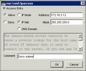 Setting up an entry for a network