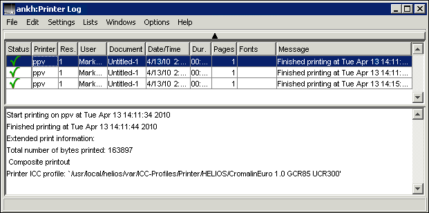 Printer log file and corresponding message file