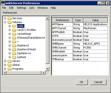 HELIOS Admin “Preferences” window