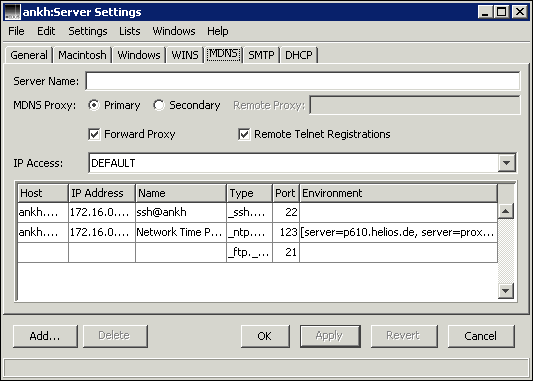 <code>MDNS</code> tab in the “Server Settings” dialog