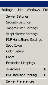 HELIOS Admin <code>Settings</code> menu