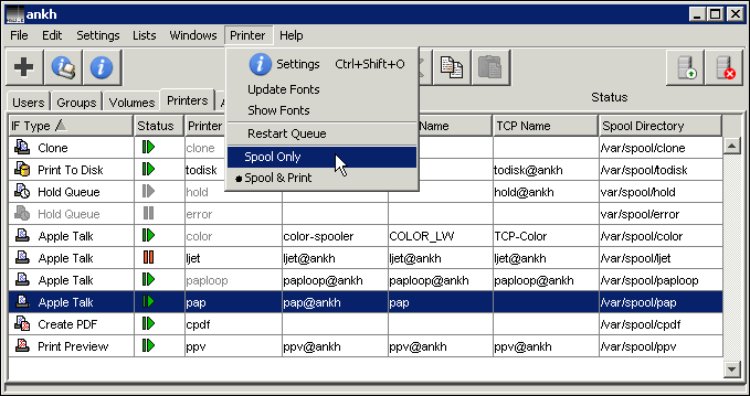 Choosing <code>Spool only</code>