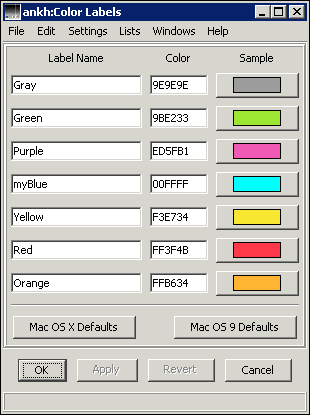 “Color Labels” window