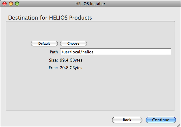“Destination for HELIOS Products” dialog
