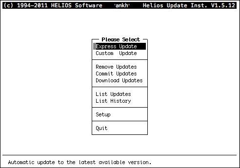 Menu of the “HELIOS Update Installer”