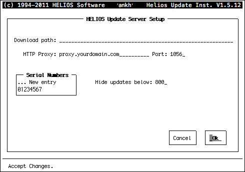 The “HELIOS Update Server Setup” dialog