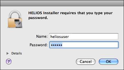 The HELIOS Installer authentication dialog