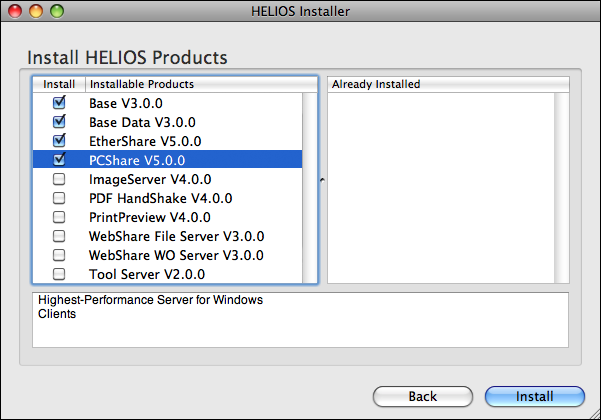 “Install HELIOS Products” dialog