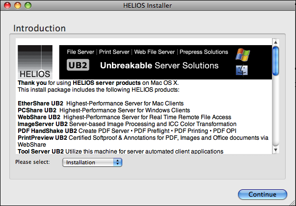 The HELIOS Installer “Introduction” dialog