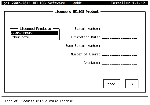 “License a HELIOS Product” dialog