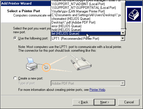 “Add Printer Wizard” window