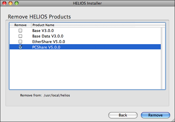 The HELIOS Installer “Remove HELIOS Products” dialog