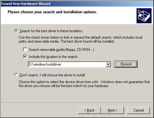 USB driver installation search path