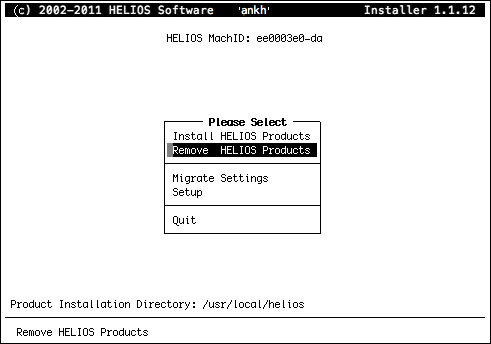 “The HELIOS Installer” main menu