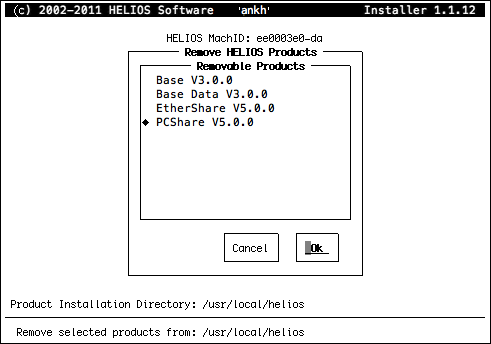 The “Remove HELIOS Products” dialog