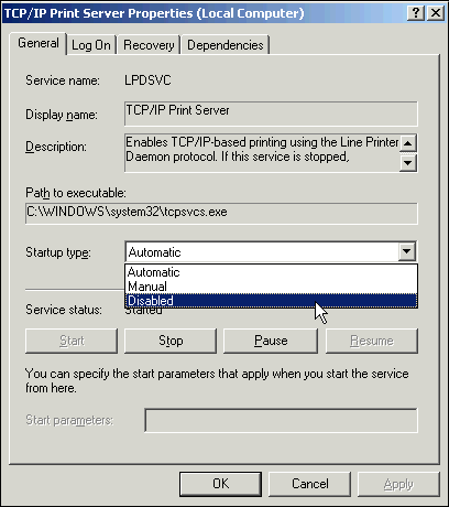 “TCP/IP Print Server Properties” window