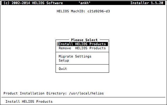 HELIOS Installer – Main menu