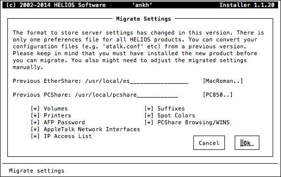 HELIOS Installer – Migrate Settings