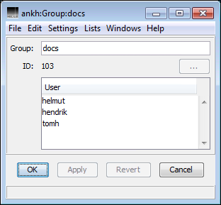 Group data for group “docs” on host “ankh”