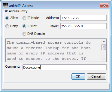 Setting up an entry for a network