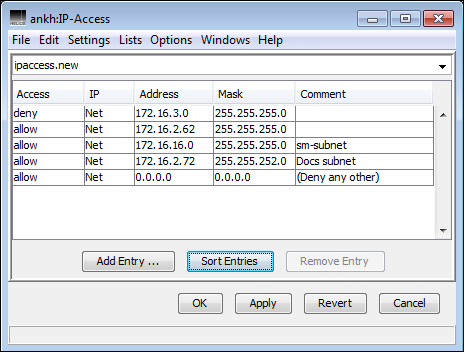Example of an IP access list