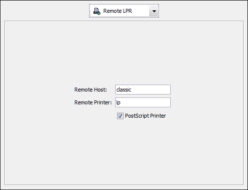 <code>Remote LPR</code> printer connection