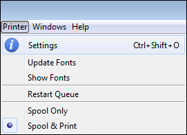 HELIOS Admin <code>Printer</code> menu